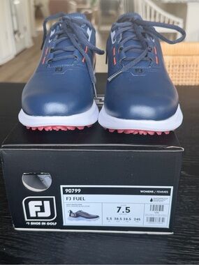 FootJoy Women's Navy Golf Shoes with coral accents